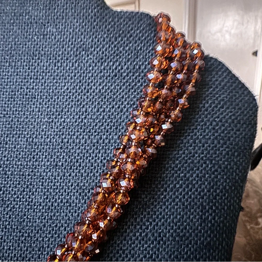 Joan Rivers Multi Strand Mocha Crystal Bead Druzy Rhinestone Pendant Necklace 18